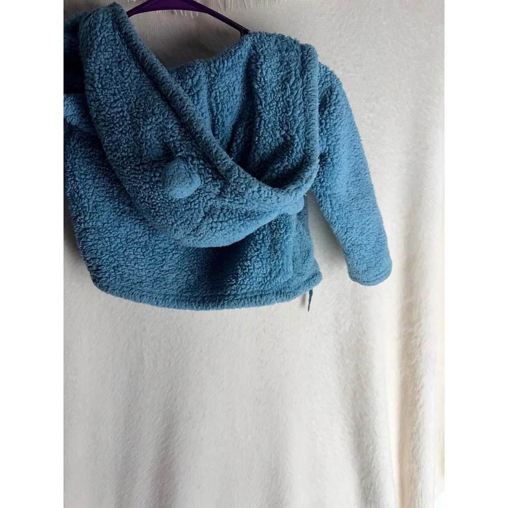 Eddie Bauer Kids Blue Sherpa Fleece Full Zip Hooded Jacket Bear Ears Size 12M